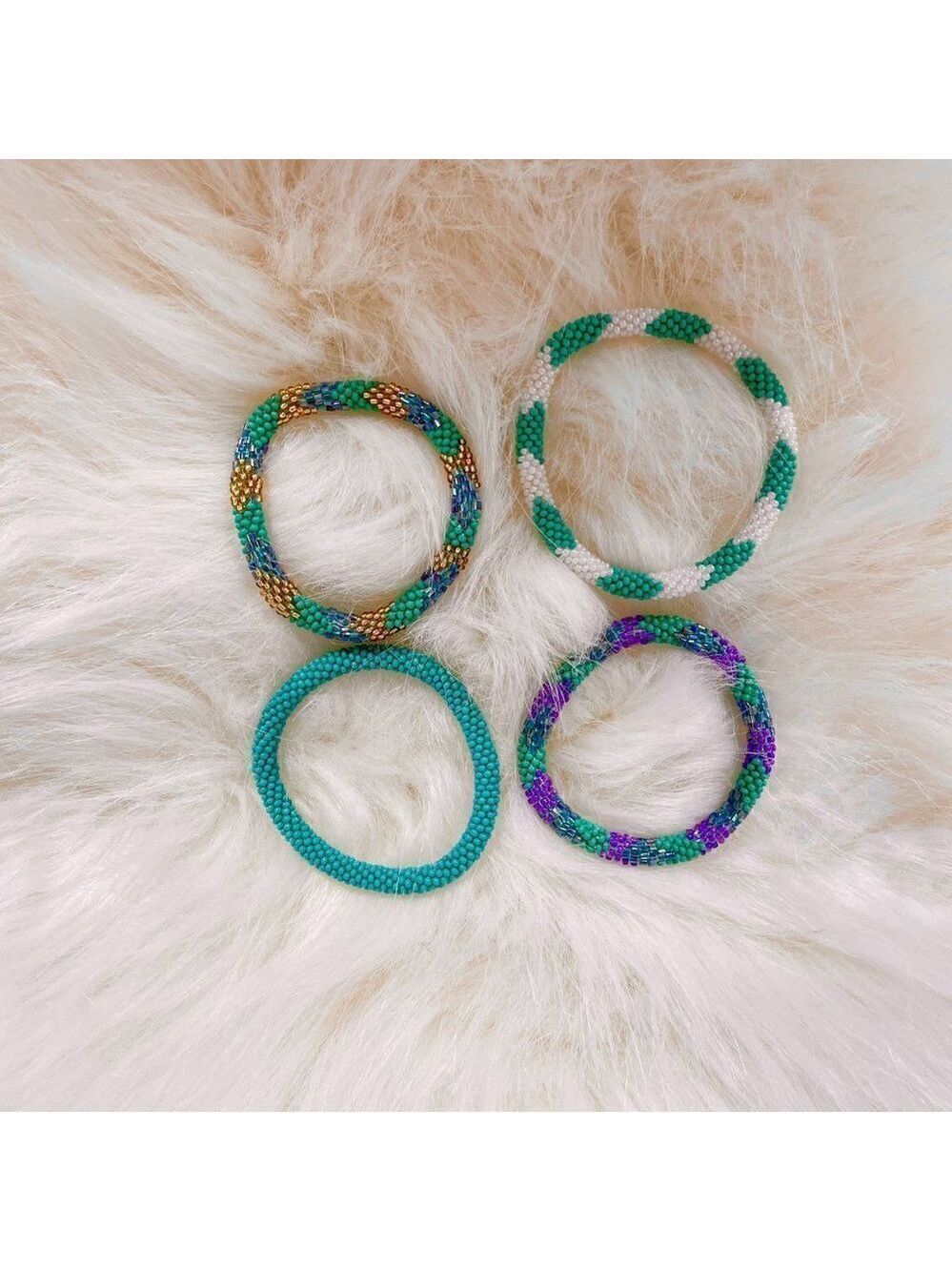 HAND CRAFTED in Nepal Beaded Bracelets (set of 4) TURQ1 - Picture 3 of 3